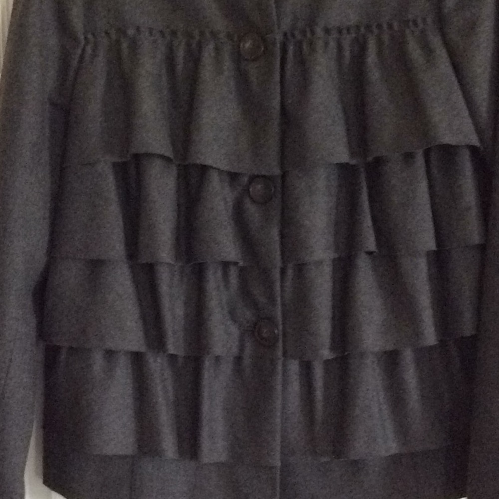 JCrew Grey Wool Ruffle Button Front Blazer - Picture 3 of 7